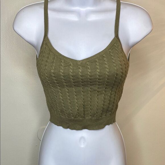 Olive Green Knit Crop Top - Picture 1 of 2